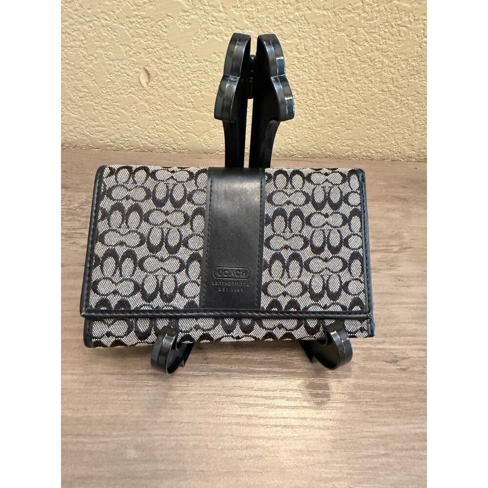 Coach Signature Canvas Wallet Black Leather Trim Y2K Vintage Snap Zip
